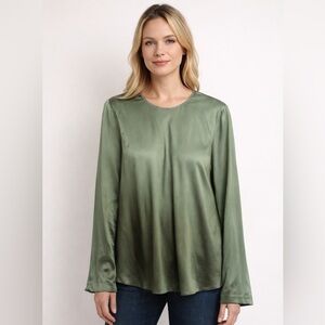 forte_forte “La Seta” 100% Silk Blouse in Mineral Green — Made in Italy